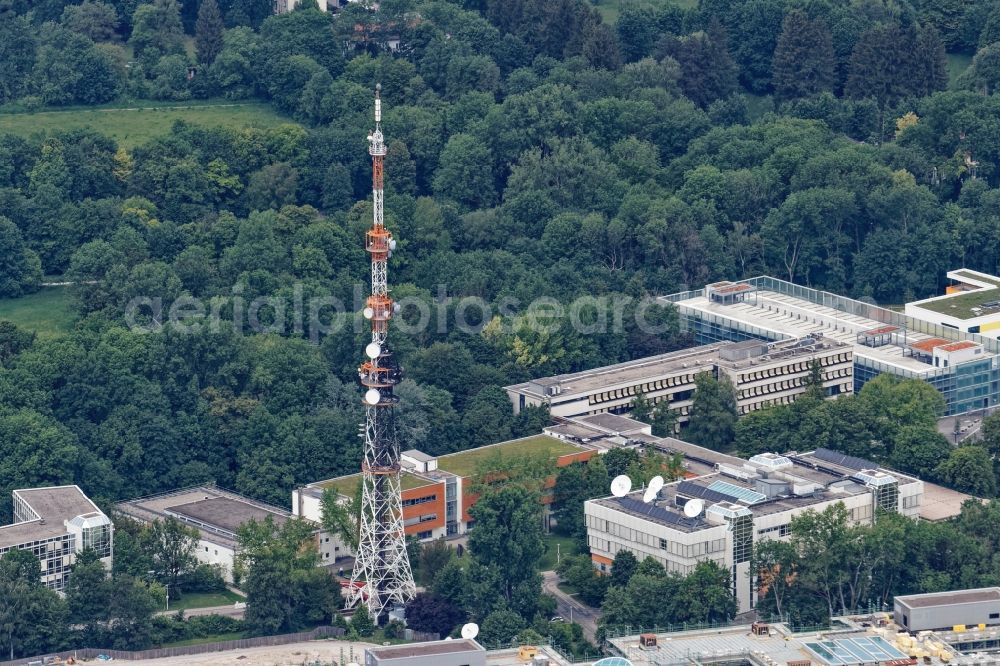 München from the bird's eye view: Fire-damaged broadcasting system of the BR Bayerischer Rundfunk in the Schwabing-Freimann district in Munich in the state Bavaria, Germany