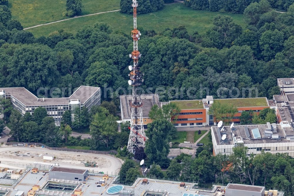 Aerial image München - Fire-damaged broadcasting system of the BR Bayerischer Rundfunk in the Schwabing-Freimann district in Munich in the state Bavaria, Germany