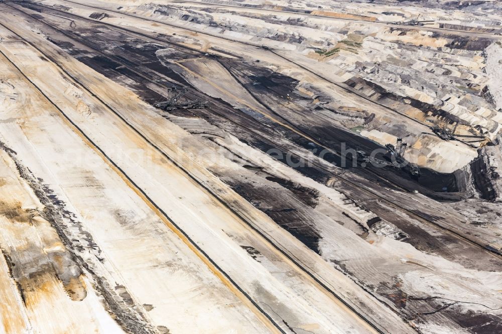 Aerial photograph Elsdorf - Mining area - terrain and overburden surfaces of coal - opencast mining in Elsdorf in the state North Rhine-Westphalia, Germany