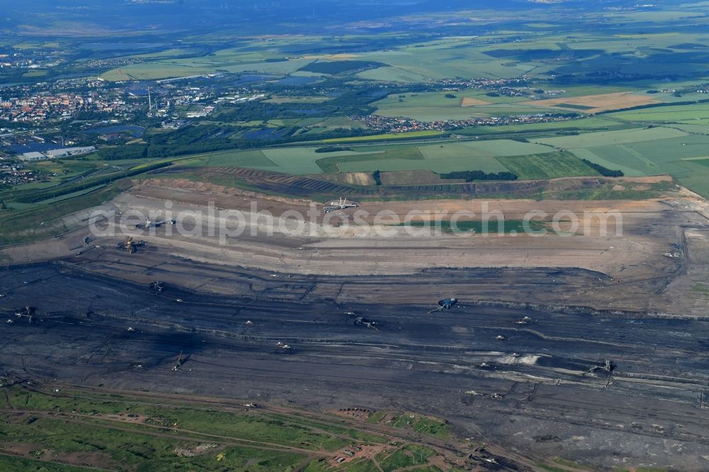 Aerial photograph Sporice - Mining area - terrain and overburden surfaces of coal - opencast mining Povrchovy lom Libous in Sporice in Ustecky kraj - Aussiger Region, Czech Republic