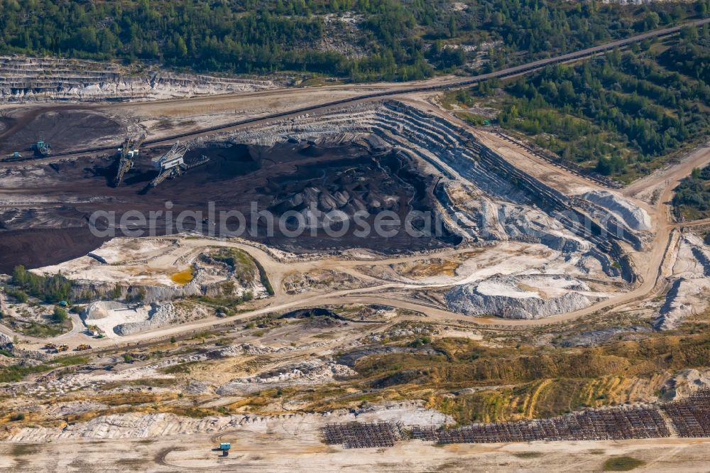 Elsteraue from the bird's eye view: Site and tailings area of the lignite mining Profen near Elsteraue in the state Saxony-Anhalt