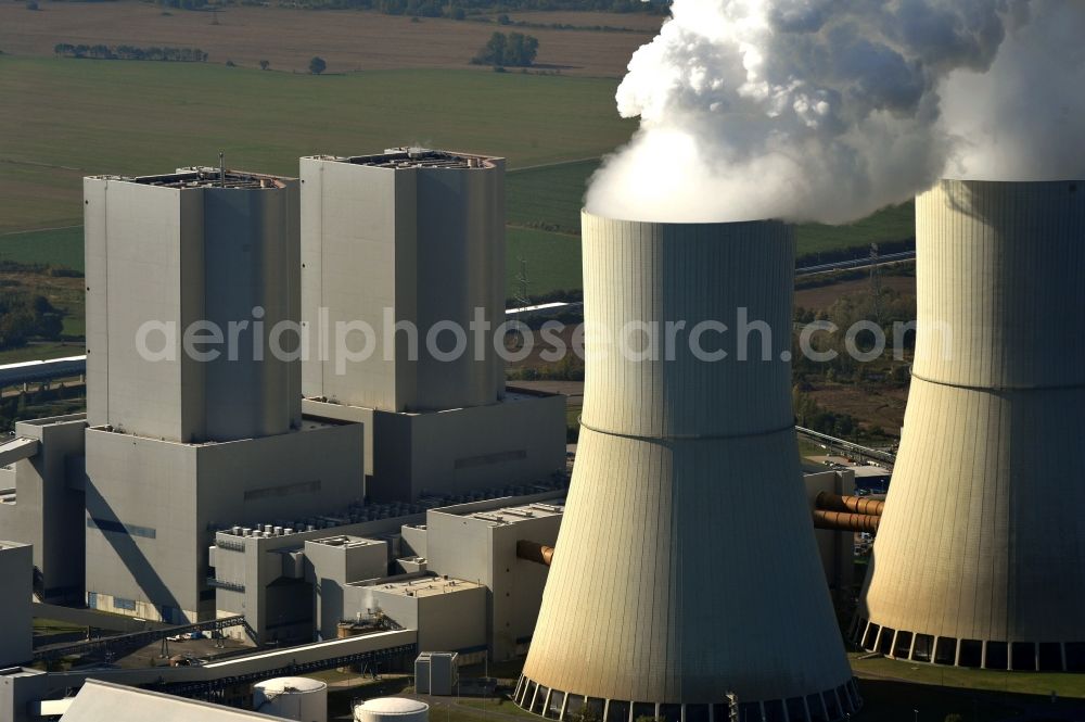Lippendorf from the bird's eye view: Brown coal power station Lippendorf in the city Lippendorf, Saxony. The power plant is being operated by the power company Vattenfall Europe Generation AG
