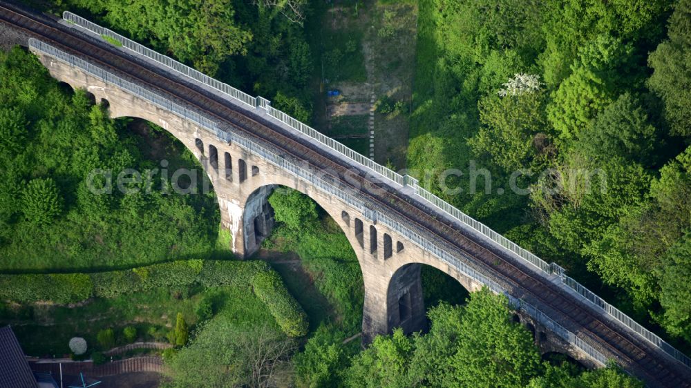 Kasbach-Ohlenberg from above - Bridge of the Kasbach Valley Railway in Kasbach-Ohlenberg in the state Rhineland-Palatinate, Germany