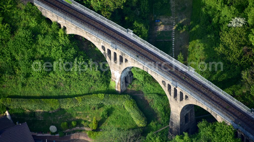 Aerial image Kasbach-Ohlenberg - Bridge of the Kasbach Valley Railway in Kasbach-Ohlenberg in the state Rhineland-Palatinate, Germany