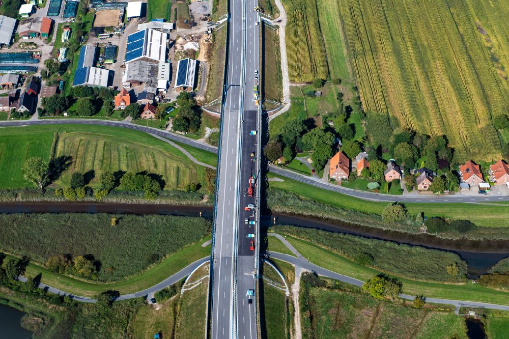 Aerial image Buxtehude - Bridge construction of the A26 in Buxtehude in the federal state of Lower Saxony, Germany