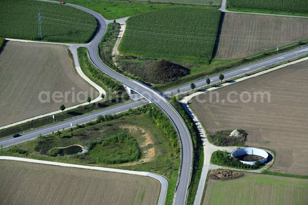 Hausen from above - Road bridge construction along of federal street 16 in Hausen in the state Bavaria, Germany
