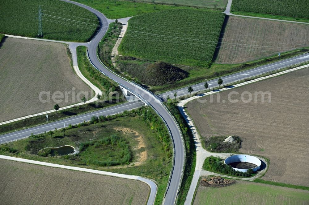 Aerial image Hausen - Road bridge construction along of federal street 16 in Hausen in the state Bavaria, Germany