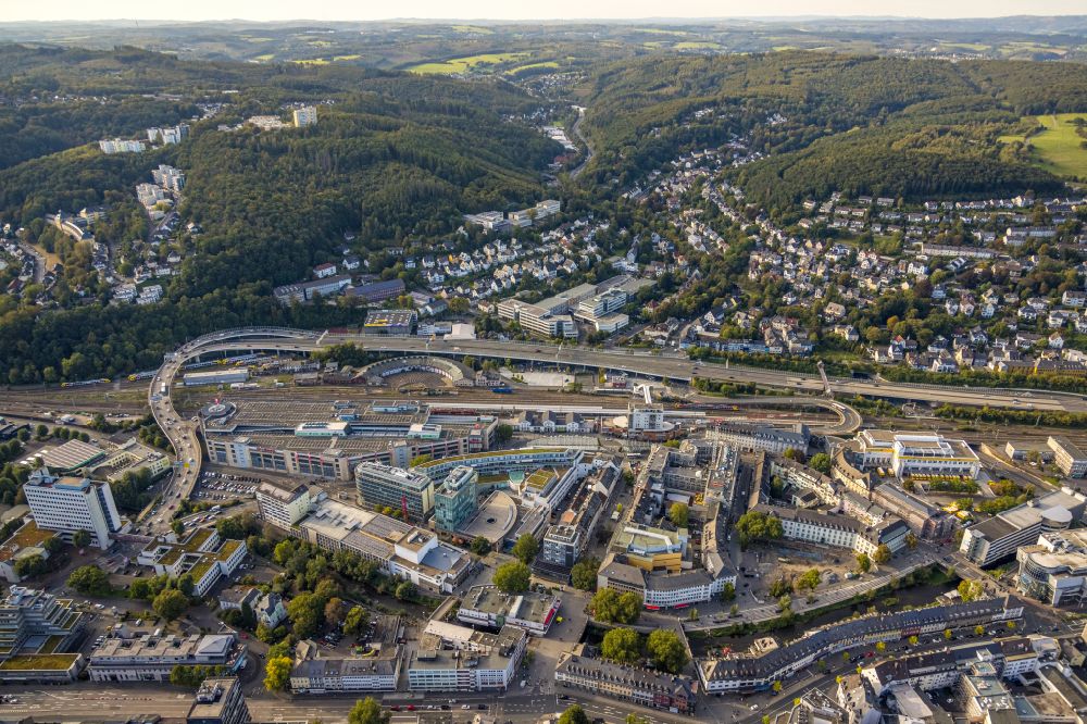 Siegen from above - Bridge structure along the main road 54 in Siegen in the state of North Rhine-Westphalia, Germany