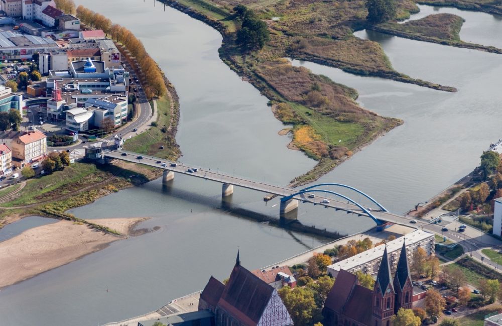 Aerial image Slubice - Road bridge construction along the B5 between Frankfurt / Oder and Slubice in lubuskie, Poland