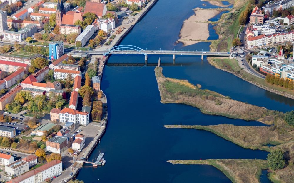 Aerial image Slubice - Road bridge construction along the B5 between Frankfurt / Oder and Slubice in lubuskie, Poland