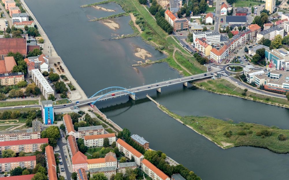 Slubice from above - Road bridge construction along the B5 between Frankfurt / Oder and Slubice in lubuskie, Poland
