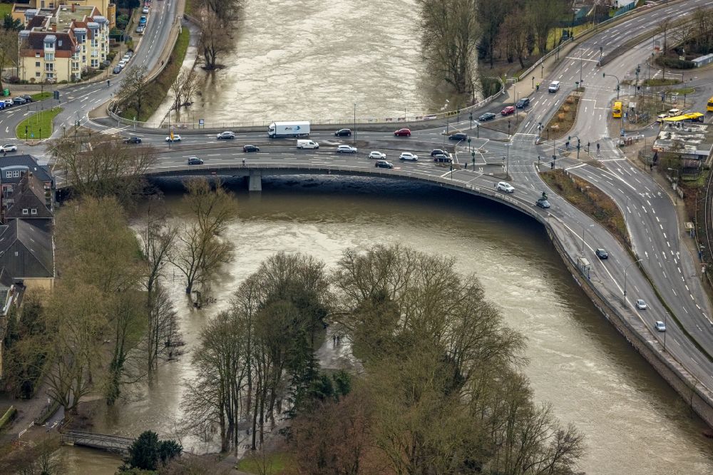 Aerial photograph Essen - Road bridge construction Gustav-Heinemann-Bruecke in the district Werden in Essen in the state North Rhine-Westphalia, Germany