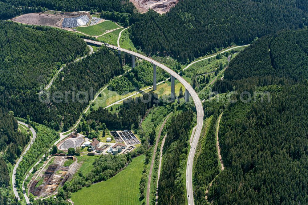 Aerial image Titisee-Neustadt - Road bridge over the valley of the river Gutach in the Black Forest in Titisee-Neustadt in the state Baden-Wuerttemberg, Germany