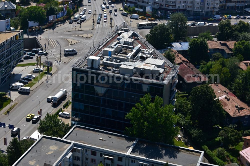 Aerial image Bukarest - Office and commercial building complex Banesa Airport Tower in Bucharest, Romania. The property on the road Blvd. Ion Ionescu de la Brad is a project of IMMOFINANZ AG