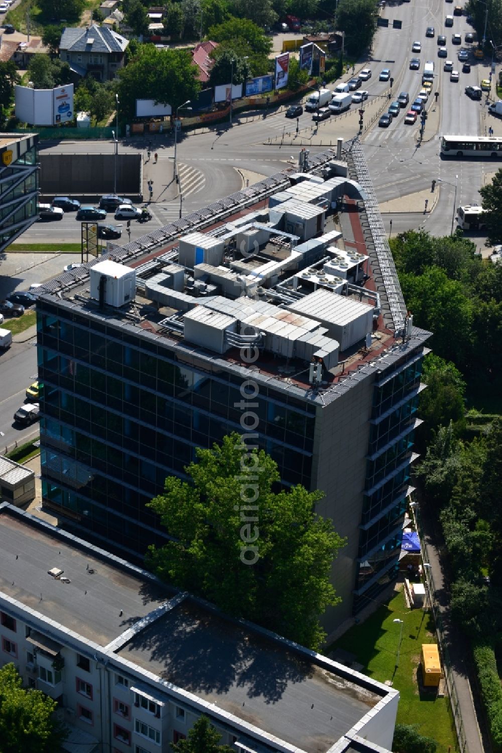 Aerial photograph Bukarest - Office and commercial building complex Banesa Airport Tower in Bucharest, Romania. The property on the road Blvd. Ion Ionescu de la Brad is a project of IMMOFINANZ AG