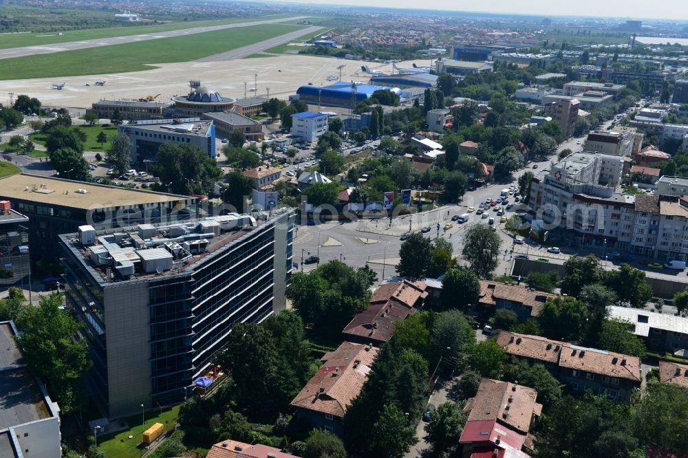 Aerial photograph Bukarest - Office and commercial building complex Banesa Airport Tower in Bucharest, Romania. The property on the road Blvd. Ion Ionescu de la Brad is a project of IMMOFINANZ AG
