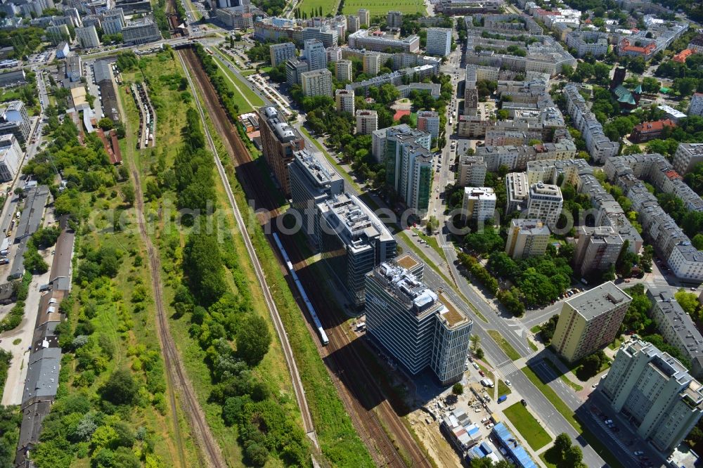 Warschau Ochota from above - Office and Commercial Building Nimbus , Equator und Brama Zachodnia operated by IMMOFINANZ AG in Mokotov district of Warsaw in Poland
