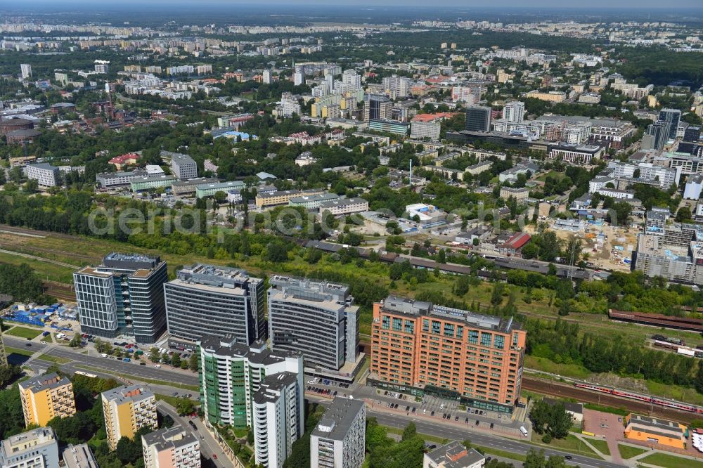 Warschau Ochota from above - Office and Commercial Building Nimbus , Equator und Brama Zachodnia operated by IMMOFINANZ AG in Mokotov district of Warsaw in Poland