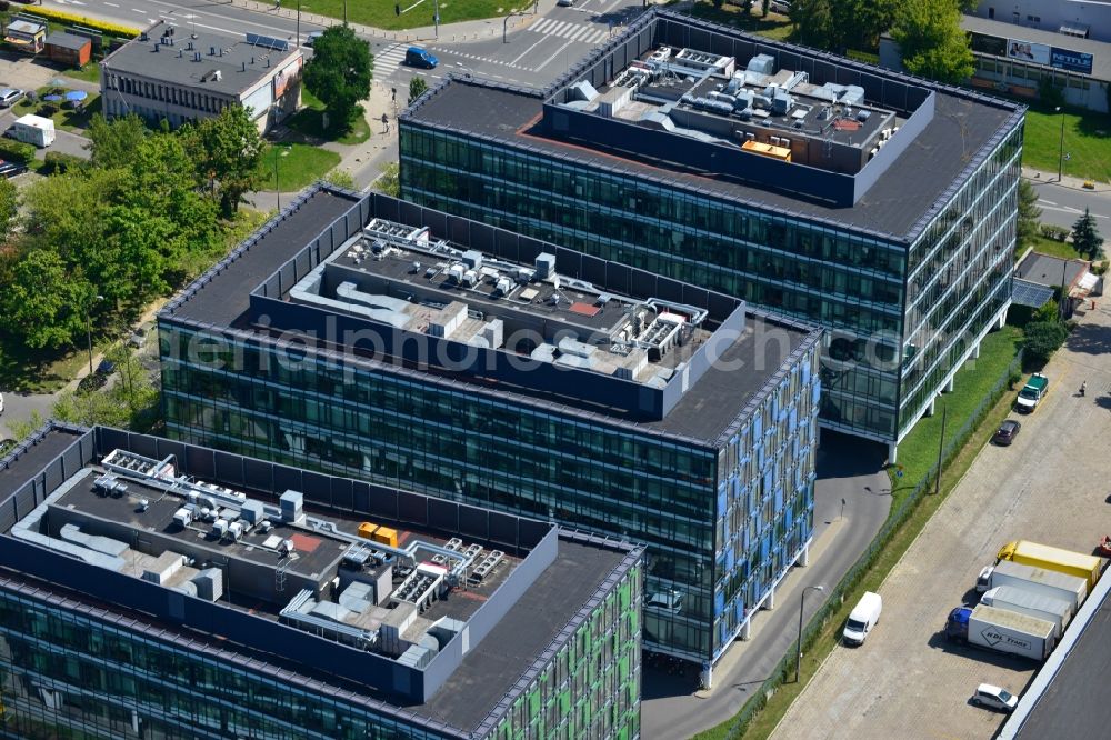 Aerial photograph Warschau Mokotow - Office and Commercial Building Park Postepu operated by IMMOFINANZ AG in Mokotov district of Warsaw in Poland
