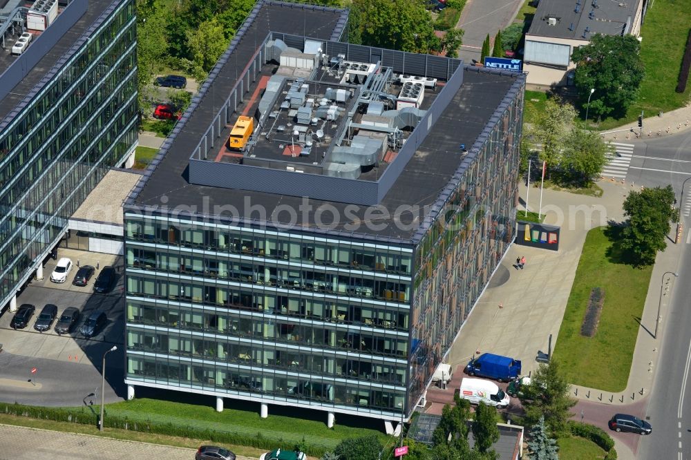 Aerial image Warschau Mokotow - Office and Commercial Building Park Postepu operated by IMMOFINANZ AG in Mokotov district of Warsaw in Poland