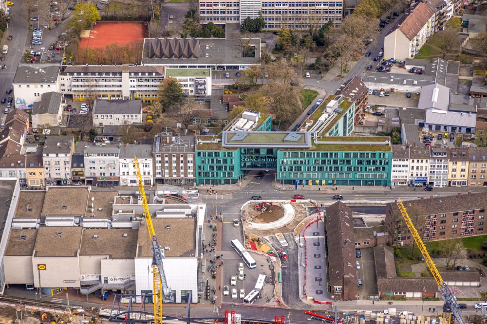 Aerial image Duisburg - Office building - Ensemble on street Neudorfer Strasse in the district Neudorf-Sued in Duisburg at Ruhrgebiet in the state North Rhine-Westphalia, Germany