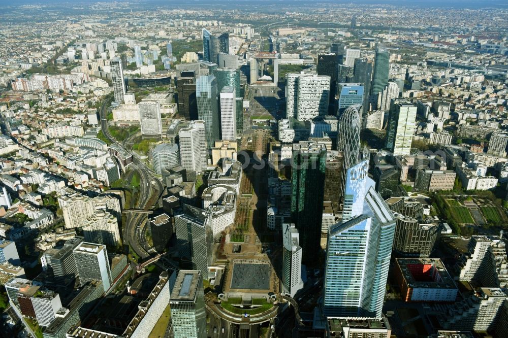 Paris from above - Block of office and hotel highrise buildings in the quarter La Défense in Paris in Ile-de-France, France