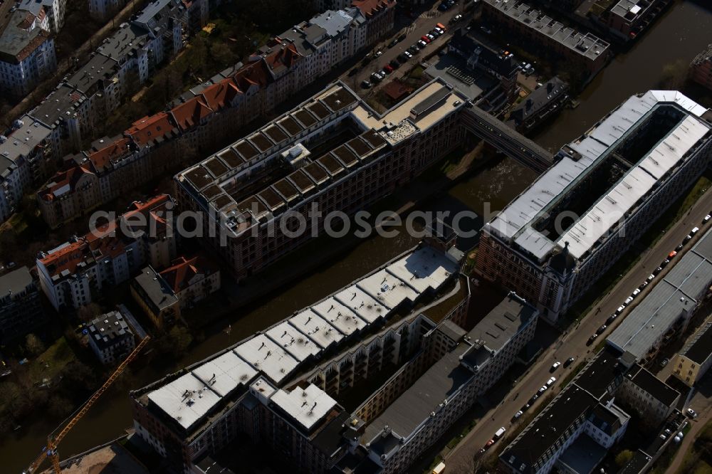 Leipzig from the bird's eye view: Office building - Ensemble Holbeinstrasse in the district Schleussig in Leipzig in the state Saxony
