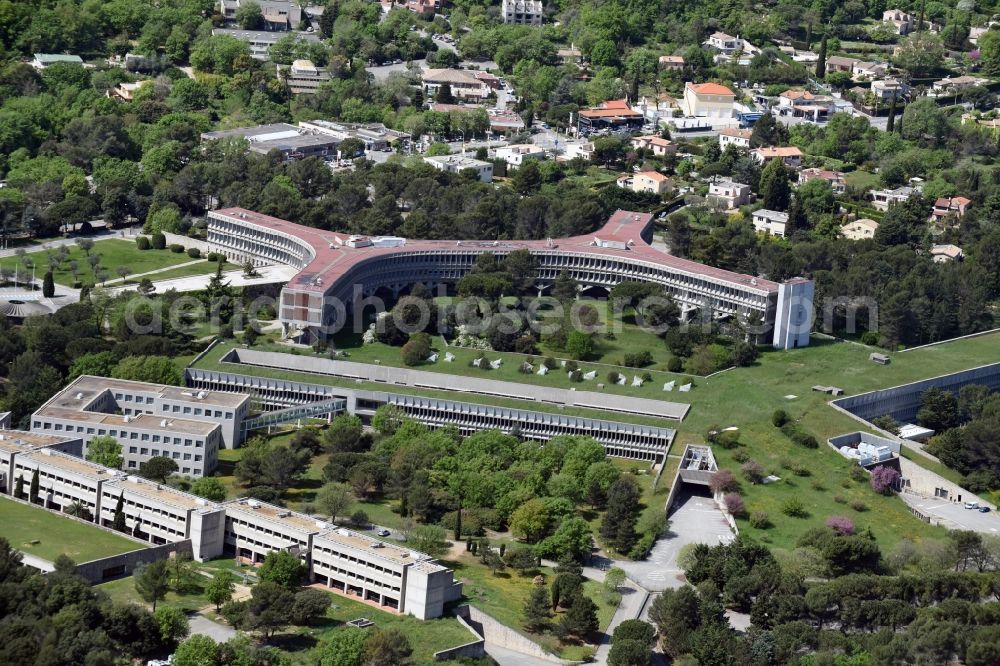 Nizza - Nice from above - Office building - Ensemble IBM France and school- Institut de Formation Sainte Marie in Nice in Provence-Alpes-Cote d'Azur, France
