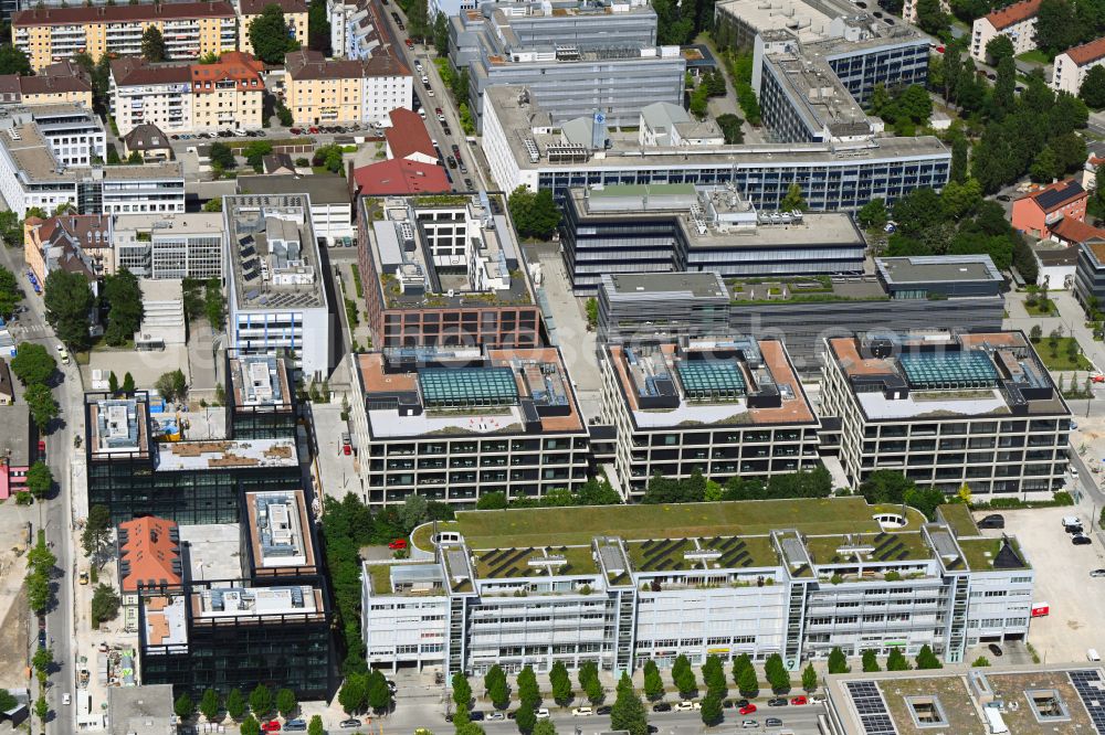 Aerial photograph München - Building of the office building - ensemble of iCampus Rhenania on Friedenstrasse corner Muehldorfstrasse in the district Berg am Laim in Munich in the state Bavaria, Germany
