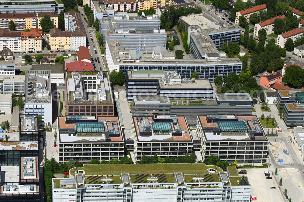 München from above - Building of the office building - ensemble of iCampus Rhenania on Friedenstrasse corner Muehldorfstrasse in the district Berg am Laim in Munich in the state Bavaria, Germany