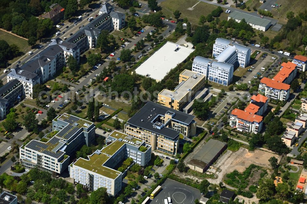Aerial photograph Dresden - Office building - Ensemble on Schuetzenhoehe - Hellerschanze - Hartmut-Dost-Strasse in the district Albertstadt in Dresden in the state Saxony, Germany