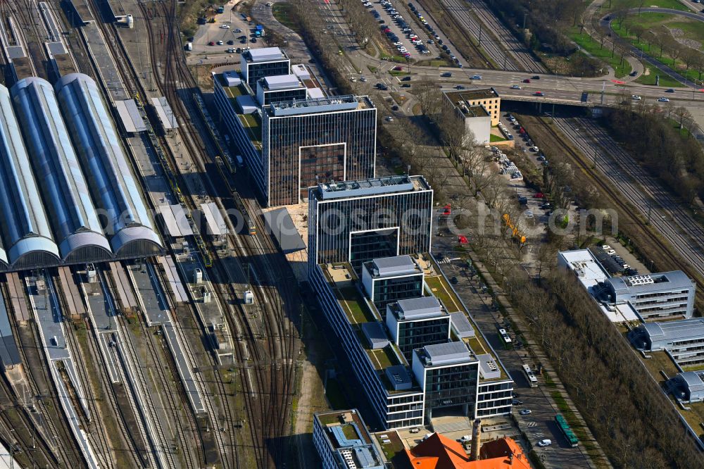Karlsruhe from the bird's eye view: Office and commercial building complex on Schwarzwaldstrasse in the Suedweststadt district in Karlsruhe in the state Baden-Wuerttemberg, Germany