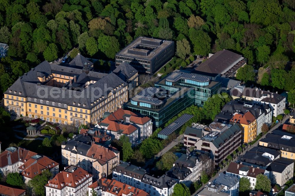 München from above - Office and commercial building insurance ensemble on Gedonstrasse - Koeniginstrasse in the district of Schwabing-Freimann in Munich in the state Bavaria, Germany