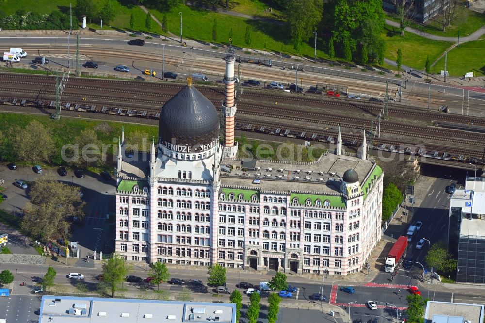 Aerial image Dresden - Building of the mosque Yenidze on Weisseritzstrasse in Dresden in the state Saxony, Germany