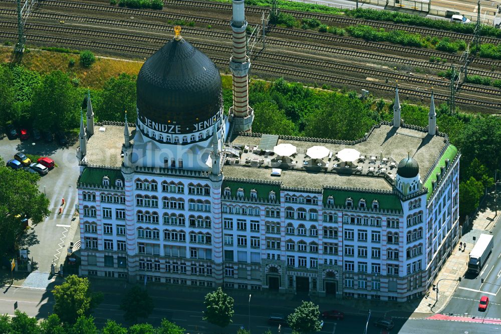 Dresden from above - Building of the mosque Yenidze on Weisseritzstrasse in Dresden in the state Saxony, Germany