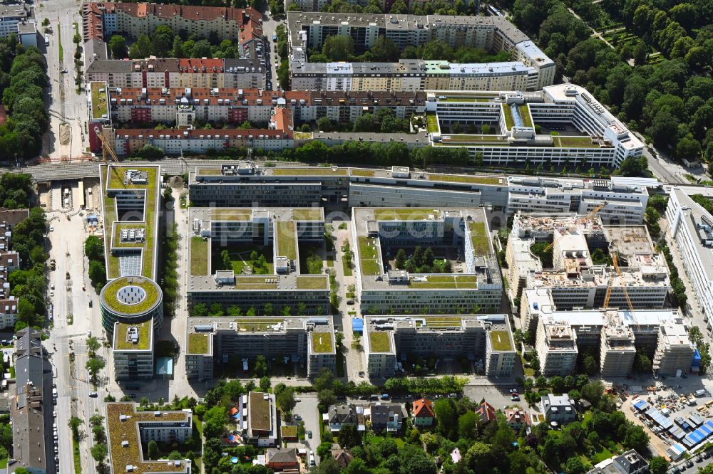 Aerial image München - Revitalization construction site in the office and commercial building ensemble WEISSES QUARTIER St. Martin Strasse and Werinherstrasse in the district Ramersdorf-Perlach in Munich in the state Bavaria, Germany