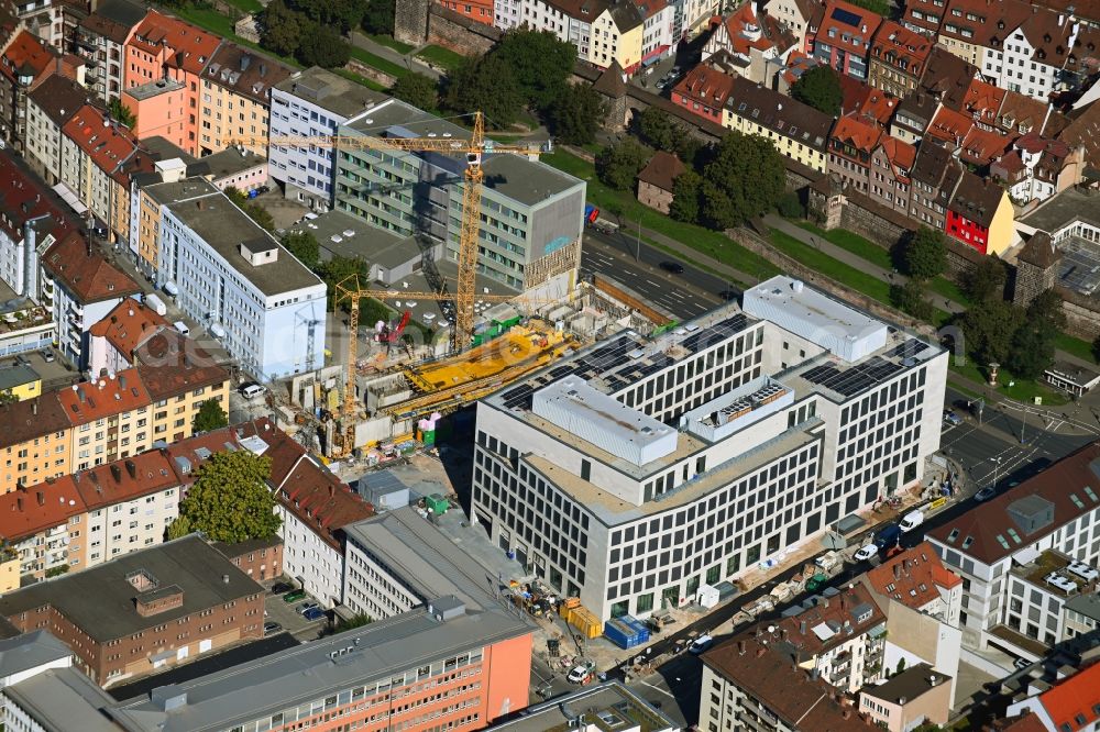 Nürnberg from the bird's eye view: Construction site to build a new office and commercial building of AOK Mittelfranken Am Frauentor in the district Tafelhof in Nuremberg in the state Bavaria, Germany
