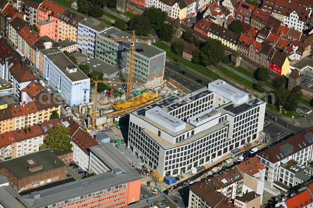 Aerial image Nürnberg - Construction site to build a new office and commercial building of AOK Mittelfranken Am Frauentor in the district Tafelhof in Nuremberg in the state Bavaria, Germany