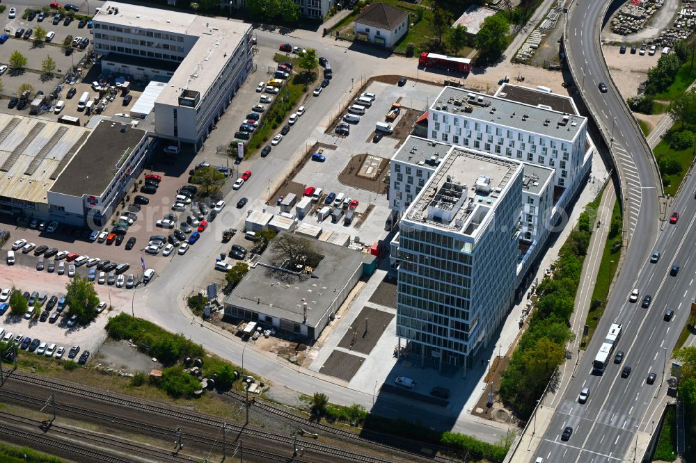 Aerial image Wolfsburg - Office and commercial building Berliner Haus on street Maybachweg in the district Hesslingen in Wolfsburg in the state Lower Saxony, Germany