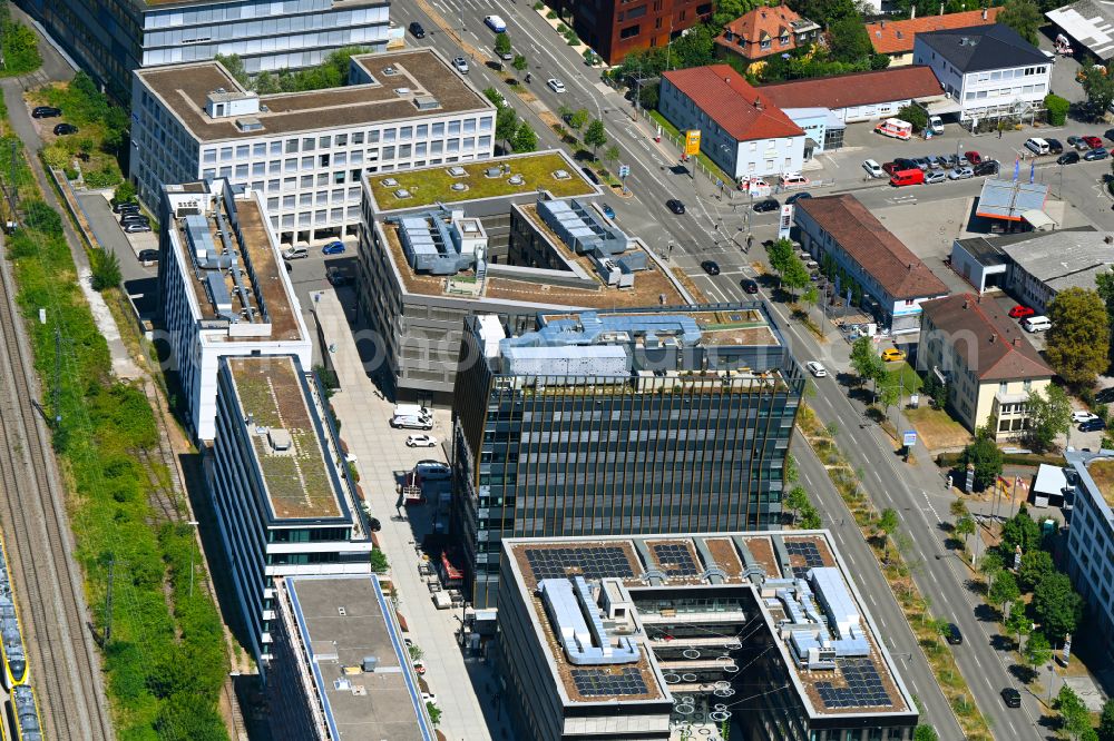 Freiburg im Breisgau from the bird's eye view: New construction of an office and commercial building on Heinrich-von-Stephan-Strasse in the district of Wiehre in Freiburg im Breisgau in the state Baden-Wuerttemberg, Germany