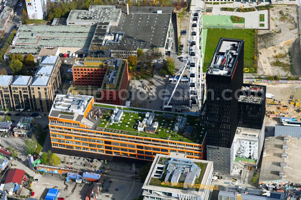 Aerial image München - New office and commercial building WERK3 on Atelierstrasse in the district Ramersdorf-Perlach in Munich in the state Bavaria, Germany