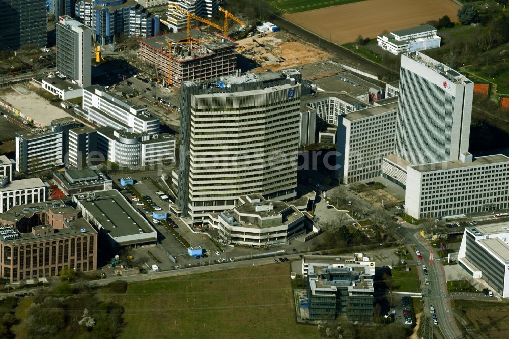 Aerial image Eschborn - Office and commercial building ensemble in the new business district Boersenplatz Eschborn on Mergenthaler Allee in Eschborn in the state of Hesse, Germany
