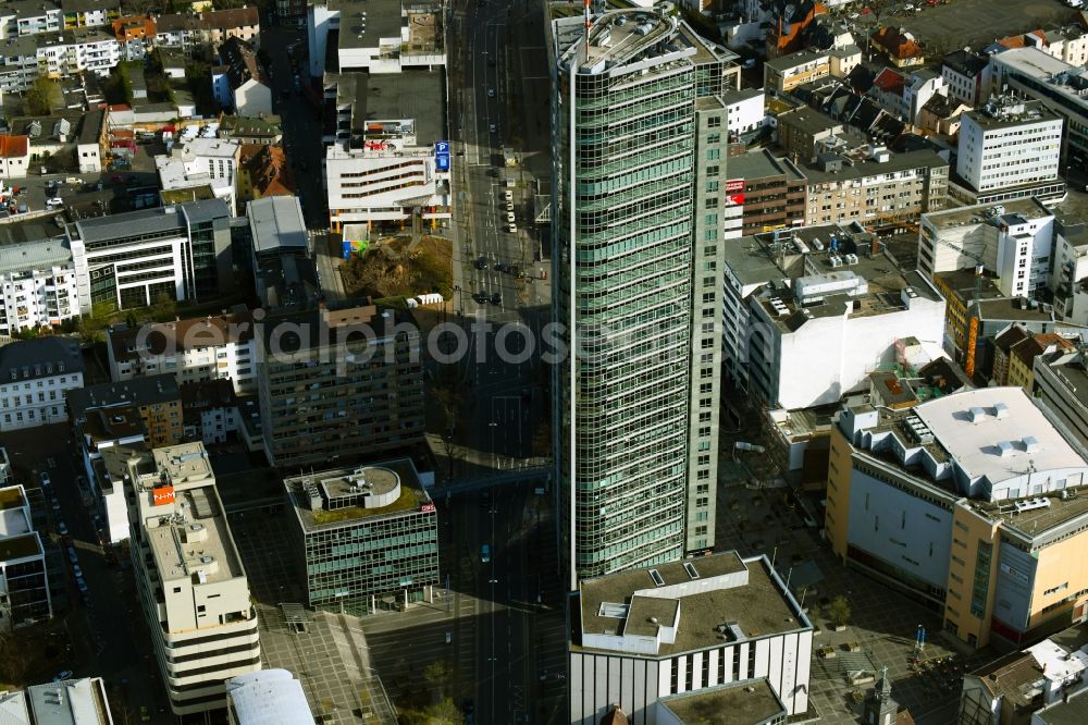 Offenbach am Main from above - Office and corporate management high-rise building City Tower in Offenbach am Main in the state Hesse, Germany