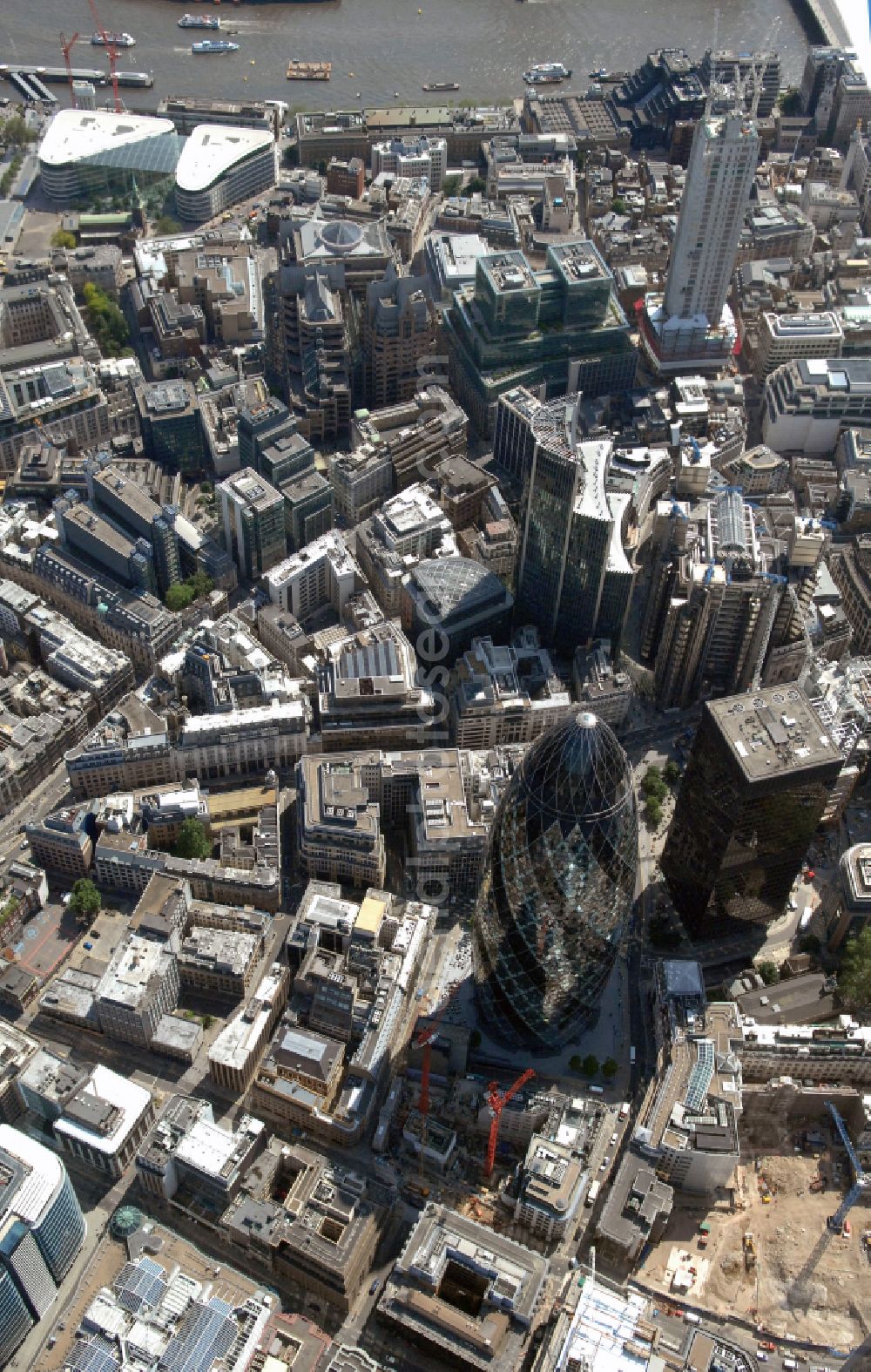 London from above - Office and corporate management high-rise building The Gherkin on street Saint Mary Axe in London in England, United Kingdom