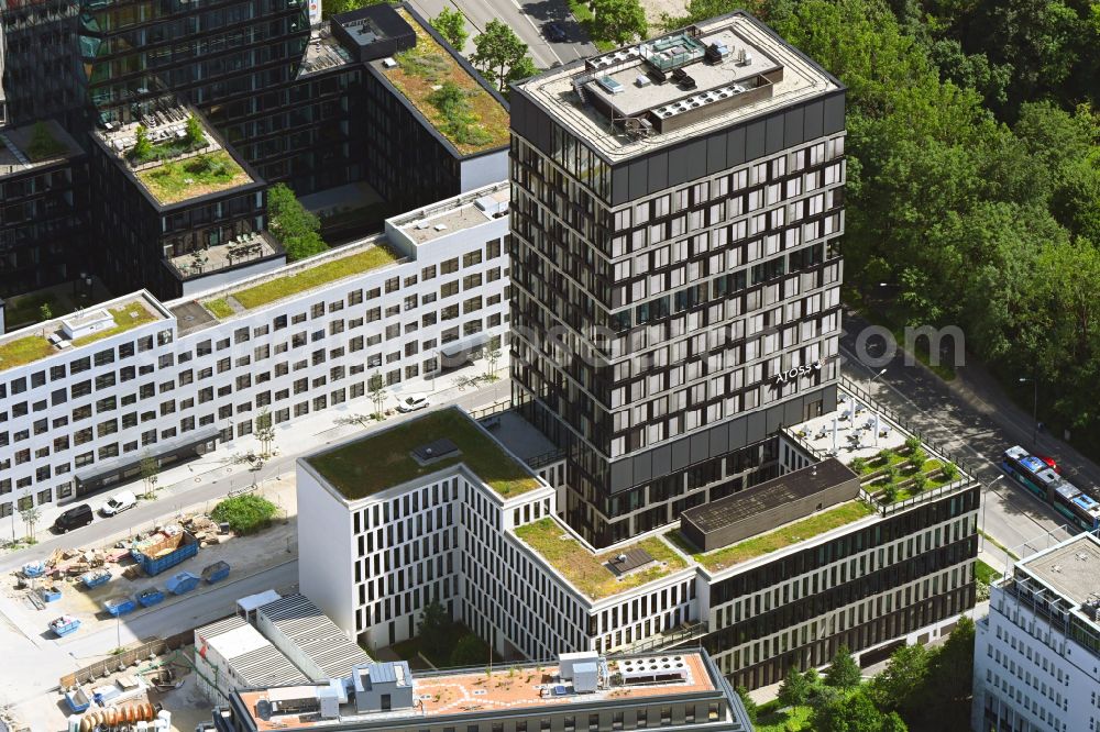 Aerial image München - Office and corporate management high-rise building HIGHRISE one on street Rosenheimer Strasse in the district Haidhausen in Munich in the state Bavaria, Germany