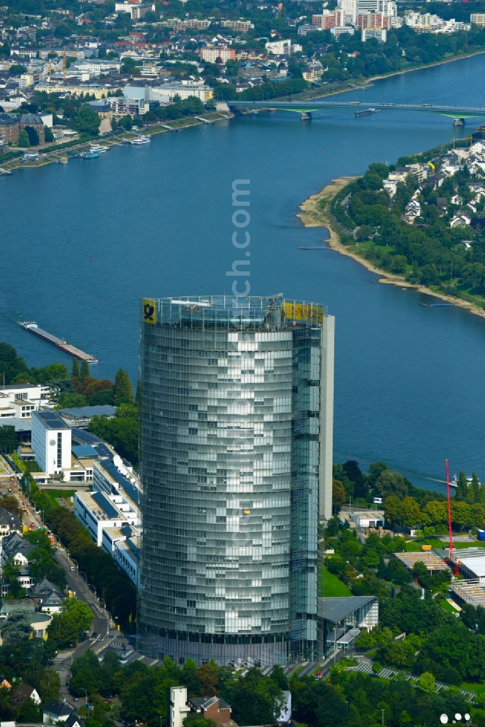 Aerial image Bonn - Office and corporate management high-rise building Post Tower on Charles-de-Gaulle-Strasse in the district Gronau in Bonn in the state North Rhine-Westphalia, Germany