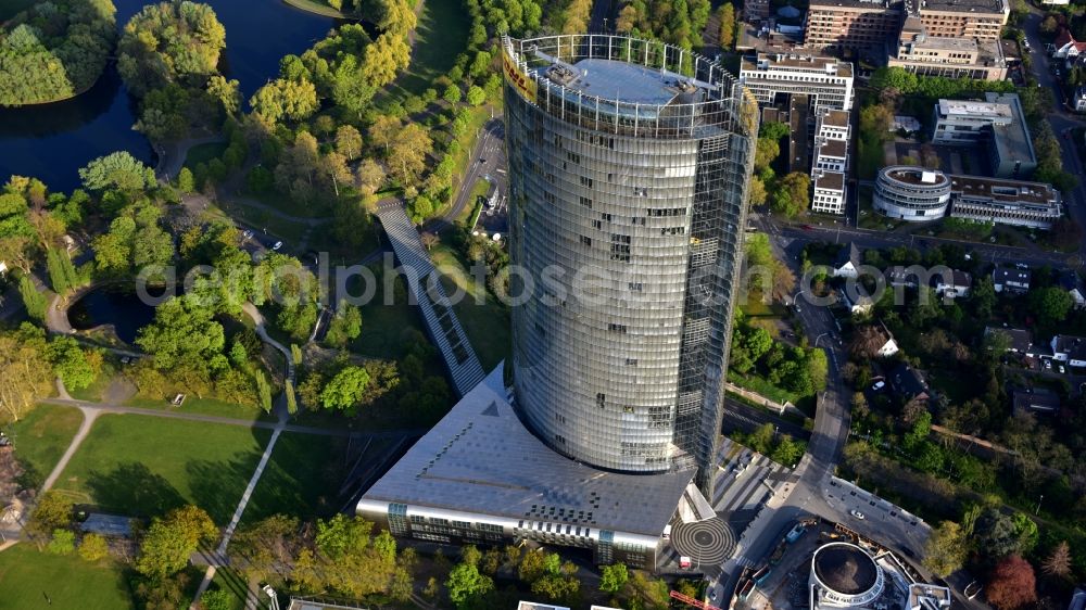 Aerial image Bonn - Office and corporate management high-rise building Post Tower on Charles-de-Gaulle-Strasse in the district Gronau in Bonn in the state North Rhine-Westphalia, Germany