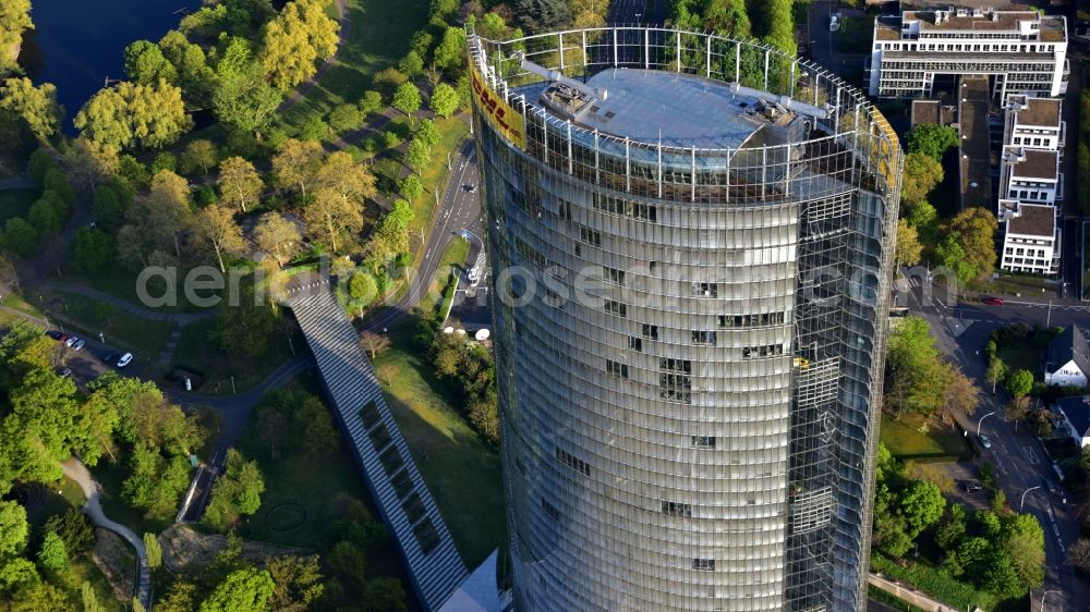 Aerial photograph Bonn - Office and corporate management high-rise building Post Tower on Charles-de-Gaulle-Strasse in the district Gronau in Bonn in the state North Rhine-Westphalia, Germany
