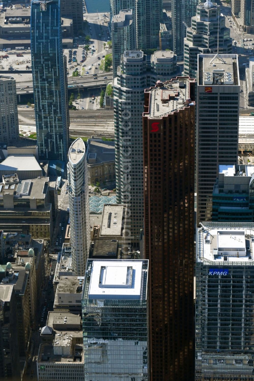 Aerial image Toronto - Office and corporate management high-rise building of Scotiabank on King Street in Toronto in Ontario, Canada