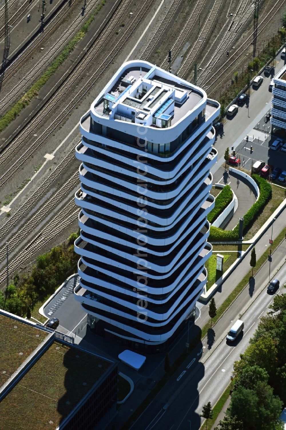 Aerial image Bietigheim-Bissingen - Office and corporate management high-rise building SKY- Langer Juergen in Bietigheim-Bissingen in the state Baden-Wuerttemberg, Germany